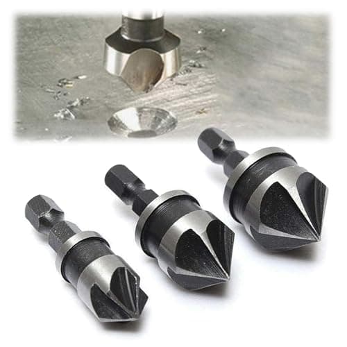 Image of 3 Pieces 1/4 Inch Hex Shank 5 Flute 90 Degree Chamfering Countersink Drill Bit Set,12mm/16mm/19mm Countersink Drill Bit 5 Flute 90 Degree Woodworking Countersink Bits