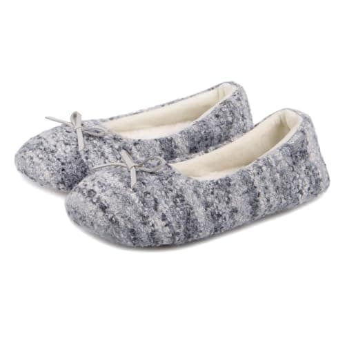 Image of totes® toasties® Ladies Knitted Ballet Slippers, Chunky Knit Design with Soft Borg Sherpa Lining, Memory Foam for Ultimate Comfort, Soft Indoor Sole, Perfect for Winter Evenings, Blue, M
