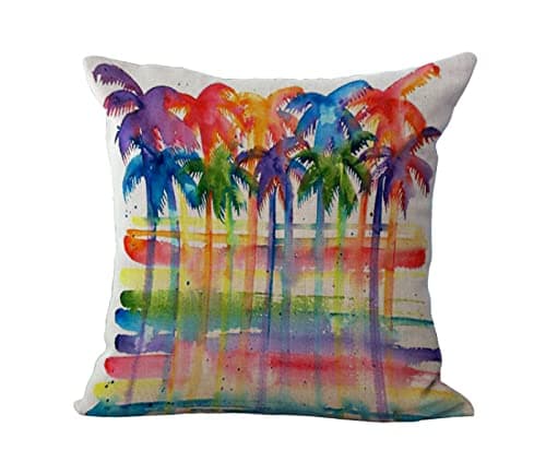 Image of Cushions 45x45cm Palm Tree Multi Color Cushions Cotton Linen Outdoor Cushions for Living Room Sofa Bedroom Office Cushion with Invisible Zipper Decorative Square Garden Cushions
