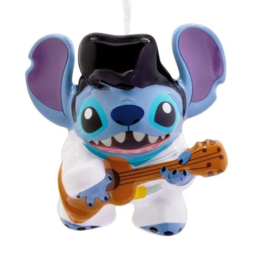Image of Hallmark Lilo & Stitch, Elvis Stitch Keepsake Hanging Ornament, Decoupage, Tree Decoration, Disney, Christmas, Birthday, Blue