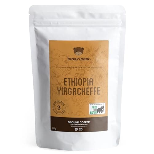 Image of Ethiopia Yirgacheffe Ground Coffee 227g - For French Press Cafetiere Filter Drip V60 Aeropress - Medium Roast - Strength 3 - Brown Bear Ethiopian Coffee - Donation to Free The Bears