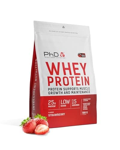 Image of PhD Nutrition Whey Powder 500g Strawberry – with 25g Informed Protein per Serving, enriched with Well-Tolerated Cultures