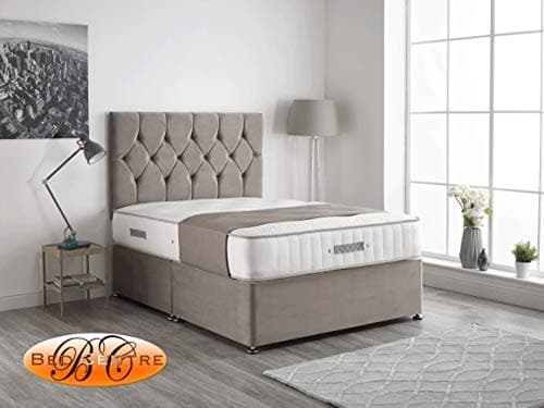 Image of Bed Centre Ziggy Light Grey Plush Divan Bed With Cashmere Pocket Mattress, 4 Drawers And Headboard (Super King (180cm X 200cm))