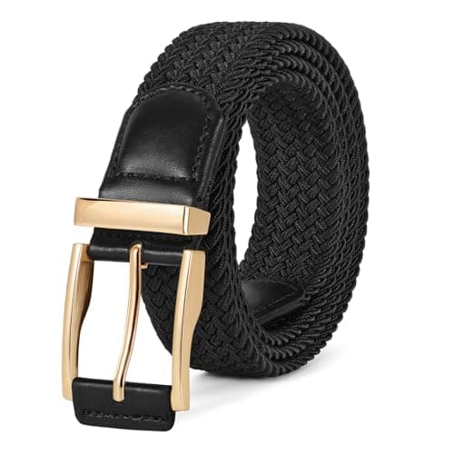 Image of WERFORU Stretchy Braided Belt for Men Elastic Woven Belt for Jeans Pants Casual Men’s Golf Belt Black