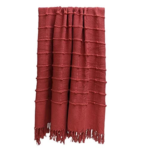 Image of furn. Motti Throw, Tufted Cotton and Tassel Trim Design, Cotton, Polyester, Red Clay, 140 x 180cm