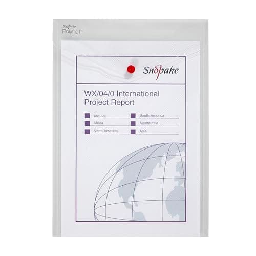 Image of Snopake A4 Polyfile P Portrait Popper Wallet with Press Stud Closure [Pack of 5] Clear [13263]