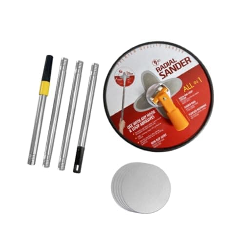 Image of Perfeclan Drywall Pole Sander, 360° Rotating Radial Round Head, Manual, Red, 9 Inch, 120 Grit, Includes 5 Sanding Sheets & 4 Section Poles