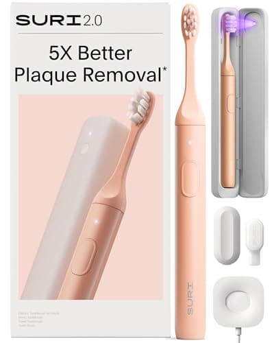 Image of SURI 2.0 NEW Sonic Electric Toothbrush | Pressure Sensor & UV-Cleaning Travel Case | 1 Month+ Battery | Designed in London | Electric Toothbrush for Adults | Travel Toothbrushes | Tooth Brush | Pink