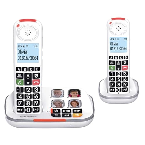 Image of SWISSVOICE - Xtra 2355 Duo - DECT - Cordless Telephone - Large Keys - Answering Machine - Audio Boost - Loud Ringtones - Hearing Aids Compatible - Call Block- 2 Handsets - White