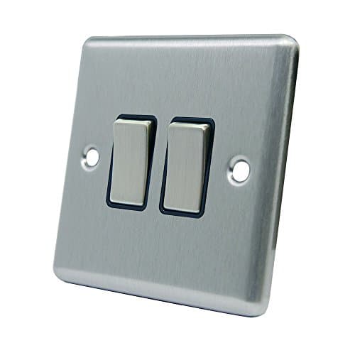 Image of AET CSC2GSWIBS 10 A 2-Gang 2-Way Satin Finish Chrome Classical Double Black Insert Metal Rocker Light Switch