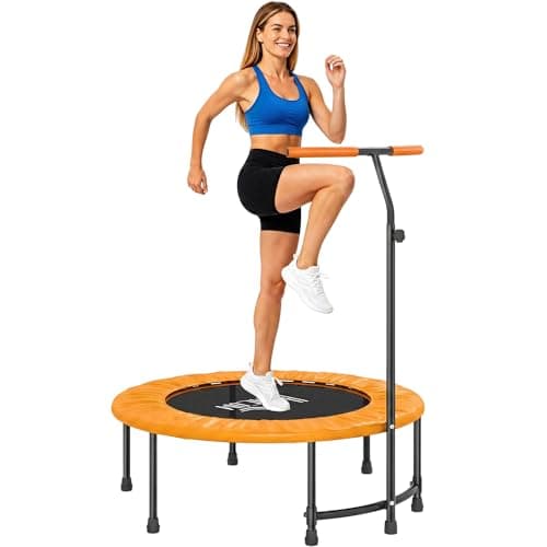 Image of HOMCOM 40" Fitness Trampoline, Mini Trampoline Rebounder with Adjustable Handle for Indoor Exercise Workout, Orange