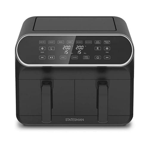 Image of Statesman Dual Zone Digital Air Fryer, 2 Drawers, 8 Litre Capacity, 1700W Power, Fry Roast Bake & Dehydrate, 360 Hot Air Circulation, 8 Pre Set Cooking Programes, Digital Touch Control - SKAF08017BK