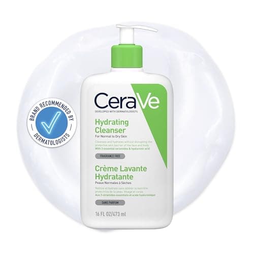 Image of CeraVe Hydrating Cleanser, for normal to dry skin, contains Hyaluronic Acid and 3 essential ceramides, facial cleanser for sensitive skin, Cerave skin care face wash, 473ml