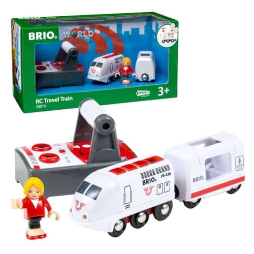 Image of BRIO World Remote Control Travel Train – RC Toy Passenger Train, Compatible with BRIO World Wooden Railway Track & Sets, Add-On Accessory for Kids 3 Years and Up