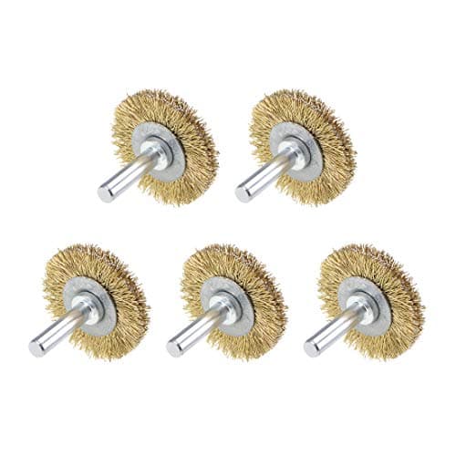 Image of sourcing map 1-1/2-Inch Wire Wheel Brush Bench Brass Plated Crimped Steel 1/4-Inch Shank 5Pcs