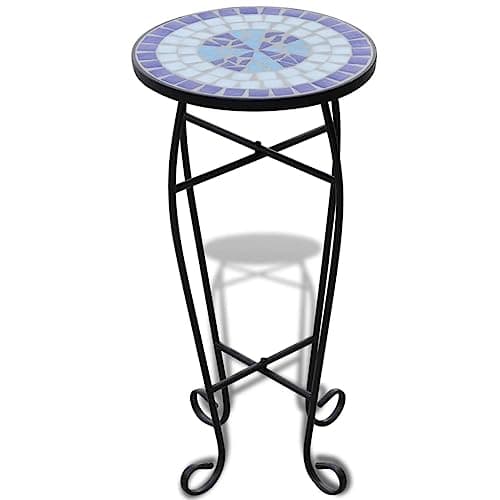 Image of vidaXL Mosaic Side Table 30cm Ceramic Blue White - Elegant Outdoor Furniture for Garden, Terrace, Balcony, Plant Stand or Drink Rest