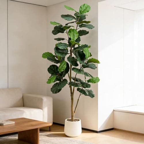 Image of TXABL Artificial Fiddle Leaf Fig Tree 180 CM Realistic Faux Ficus Lyrata Plant with Pot Large Fake Plants for Indoor Outdoor Home, Office, Living Room, Bathroom Decor