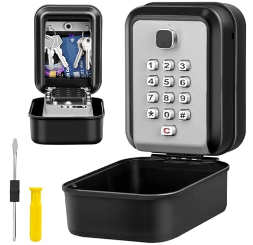 Image of KTUEOV Outdoor Key Safe, Wall Mounted Police Approved Key Lock Box 12-Digit Combination Keysafe Lockbox with Weatherproof Cover for Home, Garage, Office, Warehouse - Gray