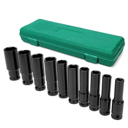 Image of SHALL 10-Piece Impact Wrench Socket Set 1/2 inch, 8-24 mm, with Socket Adapter and Extension Rod, Made of Robust Chrome-Vanadium Steel for car Repairs and tire Changes