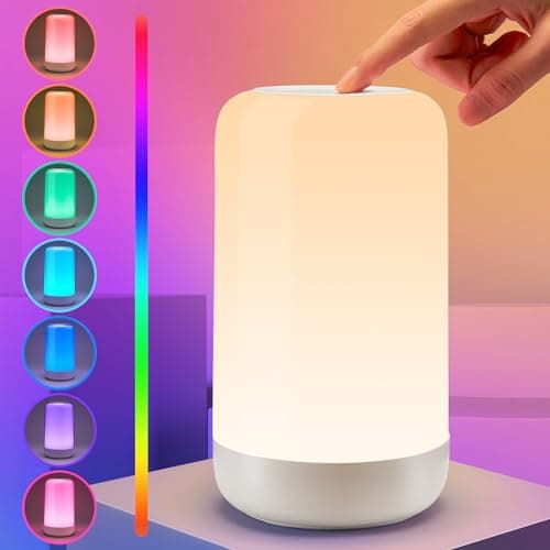 Image of PIKOY Rechargeable Lamp, RGB & 10 Brightness LED Touch Night Light, 2400mah Cordless Battery Lamp for Bedroom & Portable Touch Lamps Bedside, Fun Gifts for Women, Baby, Kids, Bedroom, Living Room