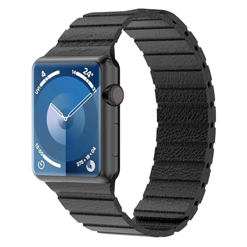 Image of Synchro Bands Compatible with Apple Watch Leather Straps 49mm 45mm 44mm 42mm 41mm 40mm 38mm for Men Women, Magnetic Adjustable Link Strap for iWatch Ultra Series 9 8 7 6 5 4 3 2 1 SE