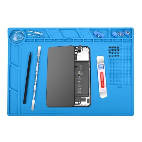 Image of MMOBIEL Soldering and Repair Mat Silicone - 35 x 25 cm - Heat-Resistant up to 500°C (932°F) - Workbench Mat for Soldering, Cell Phone, Computer and Electronics Repair – Silicone Soldering Mat - Blue