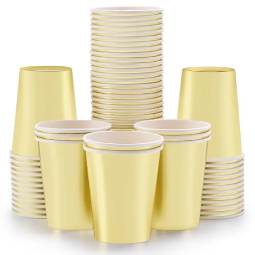 Image of Gold Paper Cups 9 oz [50 pack] Disposable Coffee Cup Hot Cold Drinks Tea Water Milk Juice Beverages Glitter Holographic Gold yellow Party Decorations for Picnic Home Birthday Anniversary Christmas