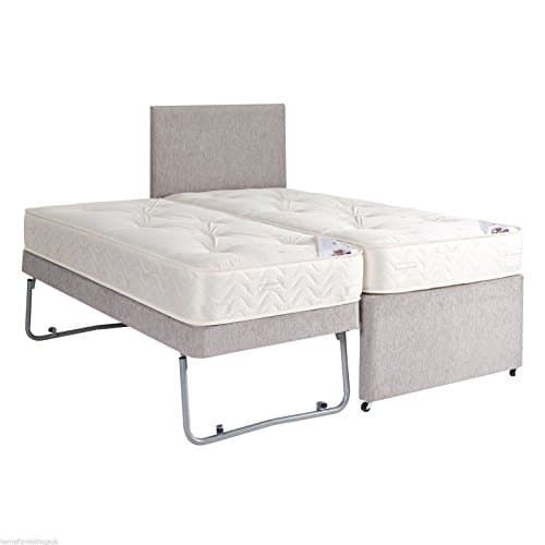 Image of Hf4you Pine Master Chenille Open Sprung Deep Quilted Guest Bed - 3FT Single - Steel - Matching Headboard
