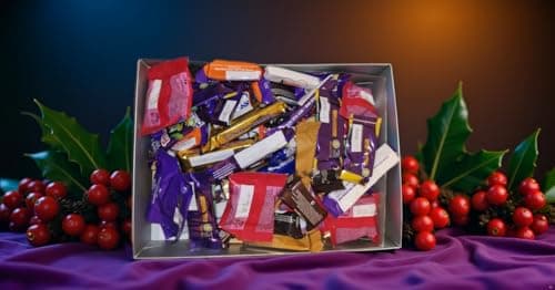 Image of BONANZA 60 CHOCOLATE HAMPER, SELECTION BOX. GIFT BOX. 60 BRANDED TREATSIZE BARS/BAGS.