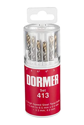 Image of Dormer A094413 HSS High Speed Steel Jobber Drill Bit Set with 118 Degree Tin Tipped Split Point, Set of 13
