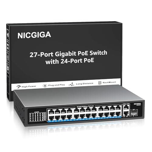 Image of NICGIGA 24 Port Gigabit PoE Switch with 24 PoE+@300W, 2 Gigabit Uplink Port, 1 SFP, Sturdy Metal for Desktop/Rack Mount, Plug and Play, Unmanaged Power Over Ethernet Switch