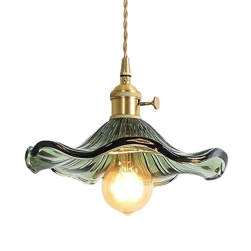 Image of S-Cevada Pendant Light with Lotus Leaf Shaped Glass Lampshade, Industrial Vintage E26 Loft Bar Ceiling Hanging Lamp, Farmhouse Dining Room Kitchen Island Lighting Fixture (Green)
