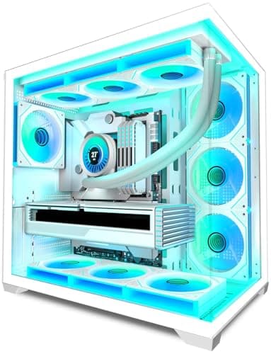 Image of PCZZOI PC CASE 7 ARGB Fans Pre-Installed, Mid Tower ATX PC Case with Panoramic Tempered Glass, Gaming Computer Case,360MM RAD Support,White,K4