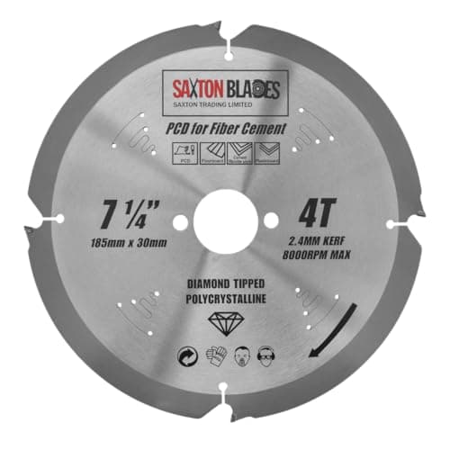 Image of Saxton PCD Circular Saw Blade, 185mm x 4 Teeth x 30mm Bore 16, 20 & 25mm rings, Polycrystalline Diamond Tipped Fibre Cement Board, Hard Materials