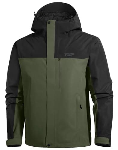Image of Pioneer Camp Rain Jacket Men Waterproof Breathable Outdoor Jackets Men Raincoats with Taped Seams Hooded, Windbreaker Jacket 4 Zipper Pockets Army green XL