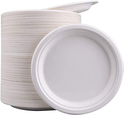 Image of Pack of 50, Large Premium Quality Strong Plates, Super Rigid Bagasse Plates Biodegradable & Compostable ECO Friendly Dinner Party Plates 9 inch Perfect for Everyday USE Party Picnic BBQ
