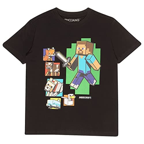 Image of Minecraft Steve and Friends T-Shirt, Kids, 5-15 Years, Black, Official Merchandise 7-8 Years
