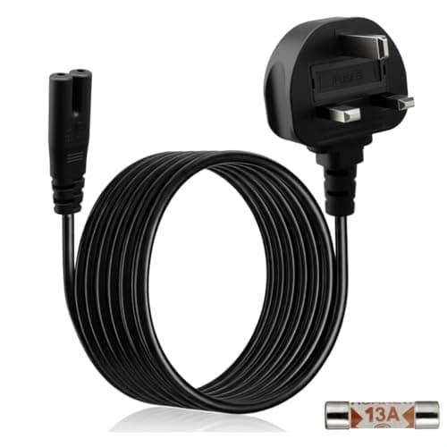 Image of 5M 13A Figure 8 Power Lead, 2 PIN to IEC C7 Universal UK Plug Power Cable, Durable Long Replacement Power Cord for Televisions Consoles and Home Electronics, Compatible with PS5, Xbox Series X, TV