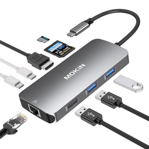 Image of MOKiN USB C Hub Multiport Adapter for MacBook/Dell/HP, 9 IN 1 USB C Dongle Laptop Docking Station with 4K HDMI Ethernet, Laptop Adapter 3 USB Port, 100W PD Charging, SD/TF