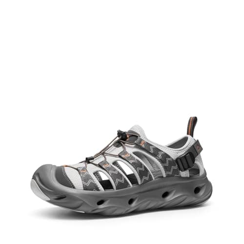 Image of NORTIV 8 Water Shoes Sandals for Men Cushion Non-Slip Closed Toe Arch Support Breathable Hiking Easy on Walking Sandals StreamVent Strap,Size M8/L9.5,Grey,SNST26005U