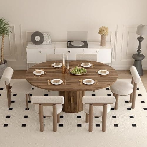 Image of BYCCZMGAD Round Dining Table,Extendable Kitchen Table, Wood Farmhouse Round Table for Home Dining Room Living Room (Walnut, Cylindrical base)