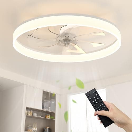 Image of NIORSUN 60cm Ceiling Fans with Lights and Remote, 6 Speeds Modern Smart LED Ceiling Fan Light, 3000K-6500K Dimmable Quiet Fan Lights Ceiling for Bedroom Living Room Dining Room (White)
