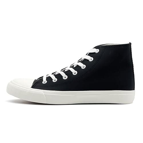 Image of Women's Fashion Trainers High Top Leather Sneakers Ladies Casual Lace Up Trainers Sports Running Walking Shoes Black Trainers for Women Men