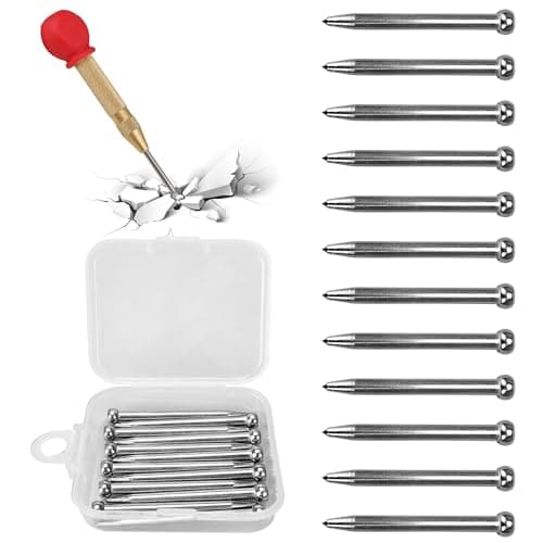 Image of 12 Piece Heavy Duty Spring Loaded Center Replacement Tips, Automatic Steel Spring Loaded Center Hole Punches for Wood, Wall, Plastic, Soft Metal, Window Glass