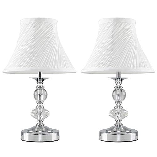 Image of MiniSun | Modern Polished Chrome and Glass Touch Table Lamps with Pleated White Shades | Table Lamps, Home Décor & Improvement Essential | Set of 2 | Includes 5W LED Bulbs [3000K Warm White]