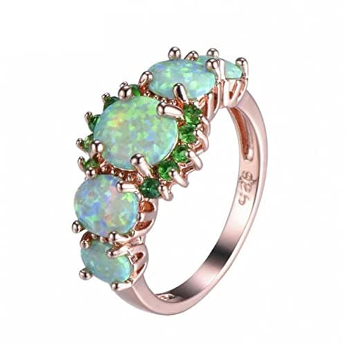 Image of BEDT Green/orange Fire Opal Finger Ring Exquisite Rose And Gold Filled Wedding Rings For Women Jewelry