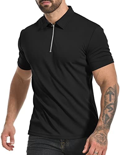 Image of MLANM Men's Short Sleeve Polo Shirts 1/4 Zip Quick Dry Golf Polo Shirt Summer Outdoor Lightweight Short Sleeved Shirts, Black XL