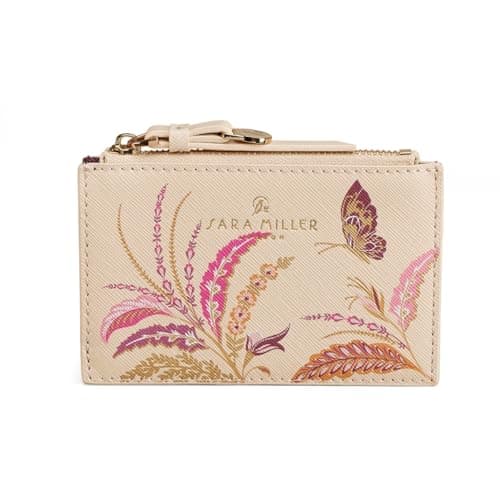 Image of Sara Miller London Credit Card Holder, Women's Slim Wallet, Holds up to 4 Cards, Zipper Pocket, Faux Leather, Fern Garden