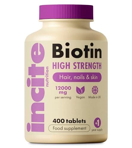 Image of Incite Nutrition Biotin Hair Growth Support Supplement 12,000mcg - 400 Tiny 6mm Tablets (Full Year Plus Supply) - for Men & Women