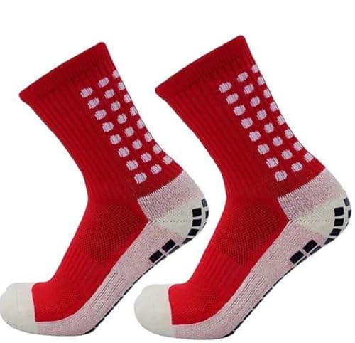 Image of Football Grip Socks Men and Women Non-Slip Silicone Bottom Soccer Grip Socks (UK, Numeric, 5, 9, Red)